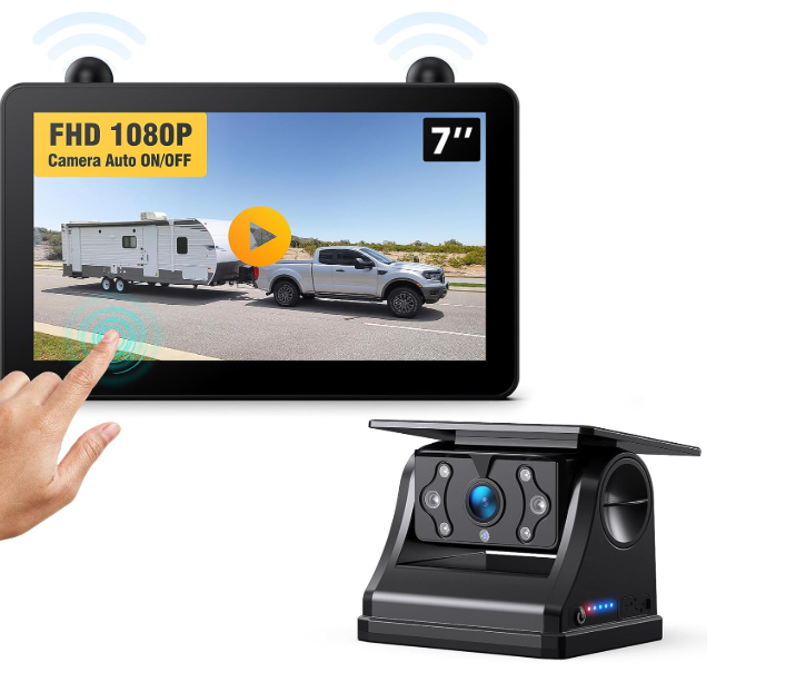 Magnetic Solar Wireless RV Backup Camera, 1080P 7" Touchscreen Monitor
